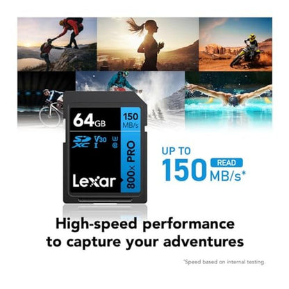 Lexar 64GB: High-Performance 800x Pro UHS-I SDXC Memory – Side View