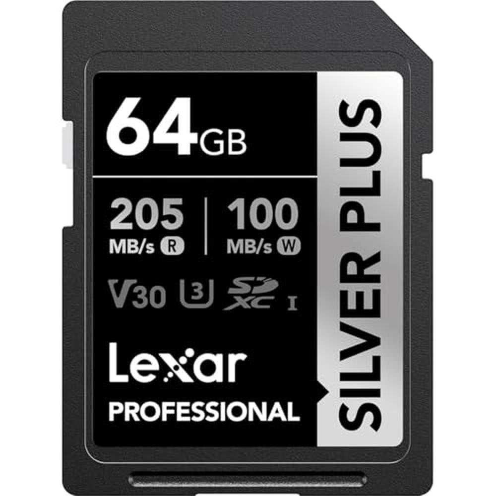 Lexar Professional Silver Plus SDXC UHS-I Card 64GB Memory – Front View