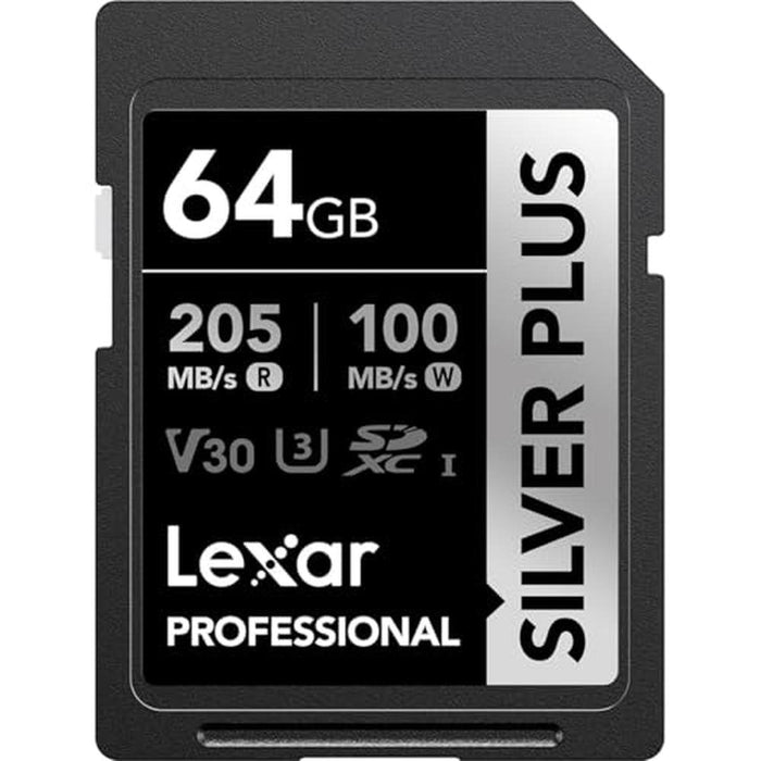 Lexar Professional Silver Plus SDXC UHS-I Card 64GB Memory – Front View