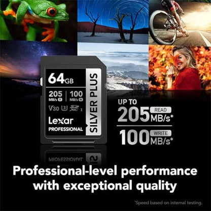 Lexar Professional Silver Plus SDXC UHS-I Card 64GB Memory – Side View