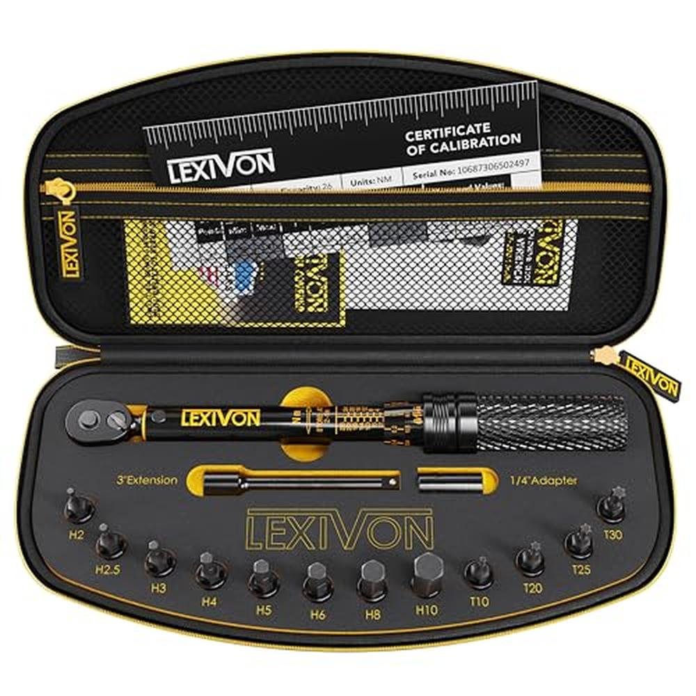 LEXIVON Bike Torque Wrench 1/4-Inch Dr. 15-Piece Kit – Front View