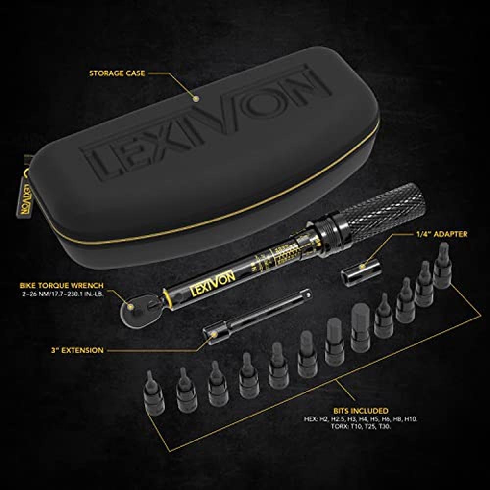 LEXIVON Bike Torque Wrench 1/4-Inch Dr. 15-Piece Kit – Close-up Detail