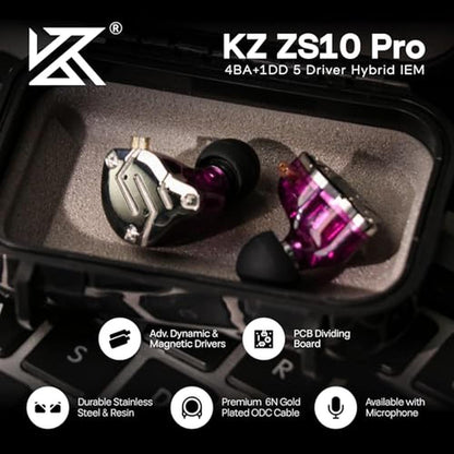Linsoul KZ ZS10 Pro: 4BA+1DD 5 Driver in Ear Monitor – Side View