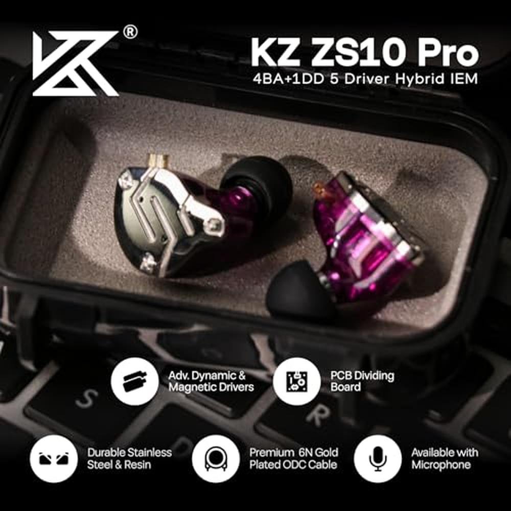 Linsoul KZ ZS10 Pro: 4BA+1DD 5 Driver in Ear Monitor – Side View