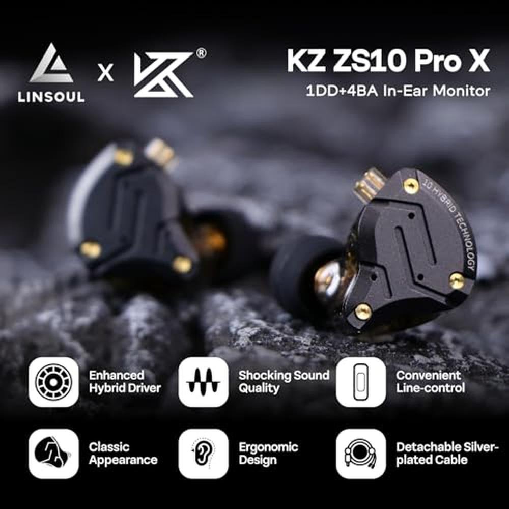 Linsoul KZ ZS10 PRO X Upgraded 1DD+4BA Hybrid Driver HiFi – Side View