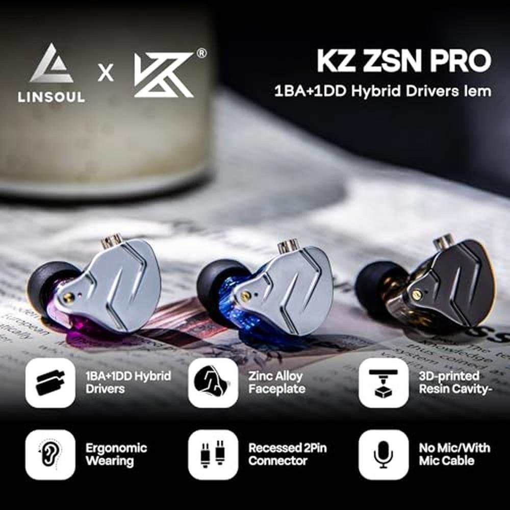 Linsoul KZ ZSN Pro Dual Driver 1BA+1DD Hybrid Metal – Side View