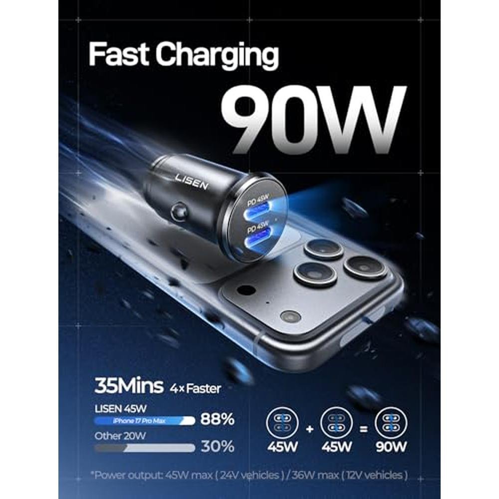 Charger Car: LISEN 90W USB C Car Charger – Side View