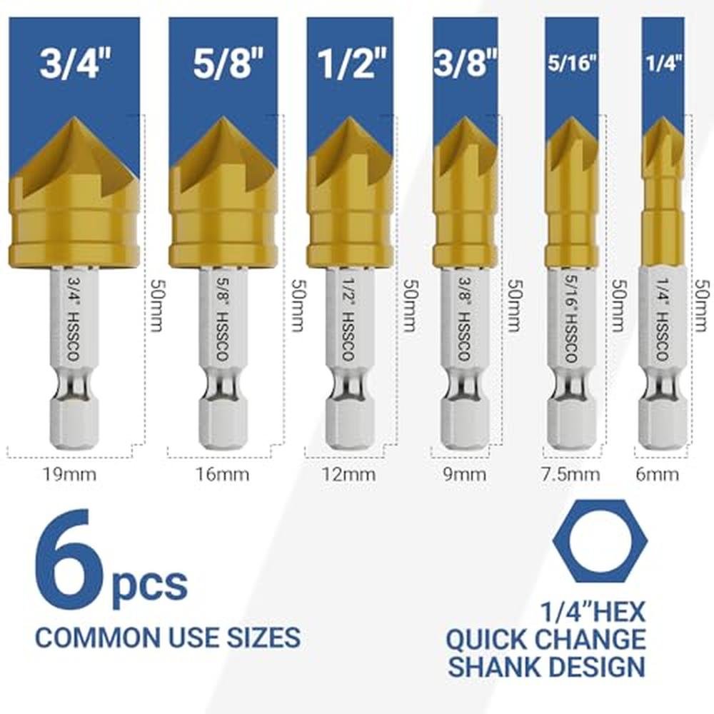 Countersink Drill: MABLEVI 6 Pieces M35 Cobalt HSS – Close-up Detail