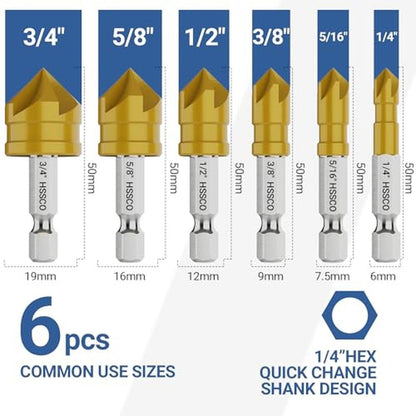 Countersink Drill: MABLEVI 6 Pieces M35 Cobalt HSS – Close-up Detail