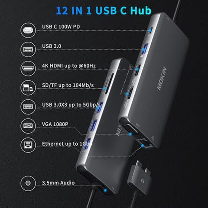 12-in-1 MacBook Pro Docking Station â€œ Dual Monitor USB-C – Side View