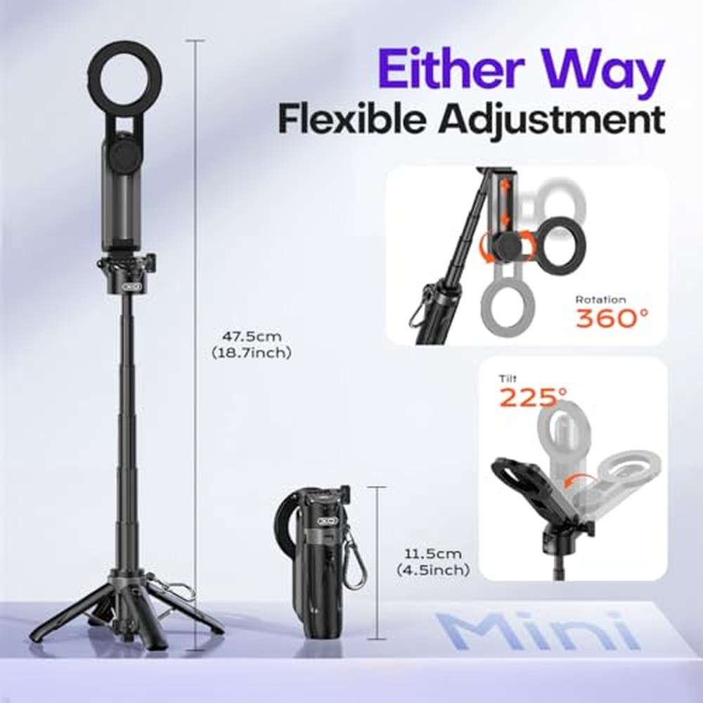 Magnetic Phone: Mini Phone Selfie Stick with 2 Fill Light – Side View