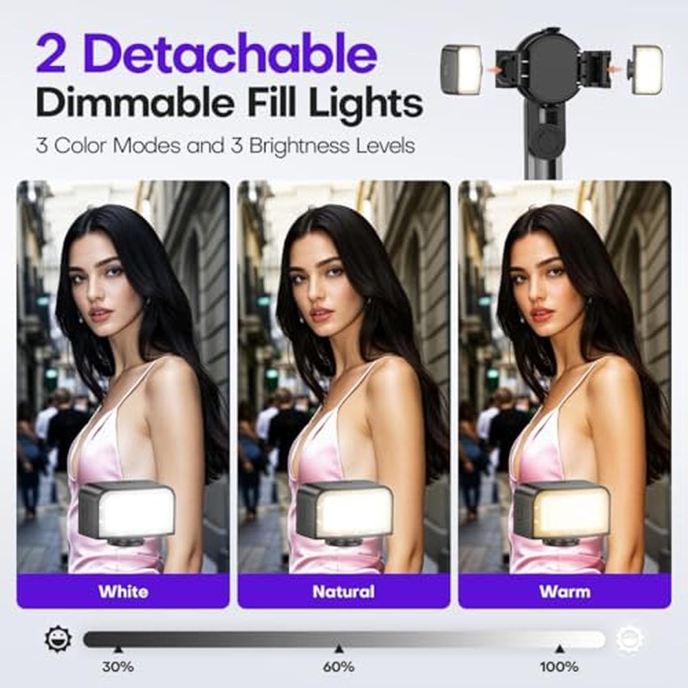 Magnetic Phone: Mini Phone Selfie Stick with 2 Fill Light – In Use