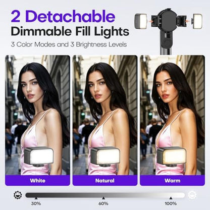 Magnetic Phone: Mini Phone Selfie Stick with 2 Fill Light – In Use