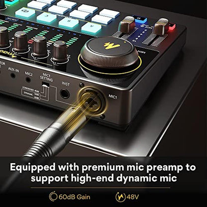 Maono Audio Interface: MaonoCaster 10-Channel Podcast Mixer – Side View