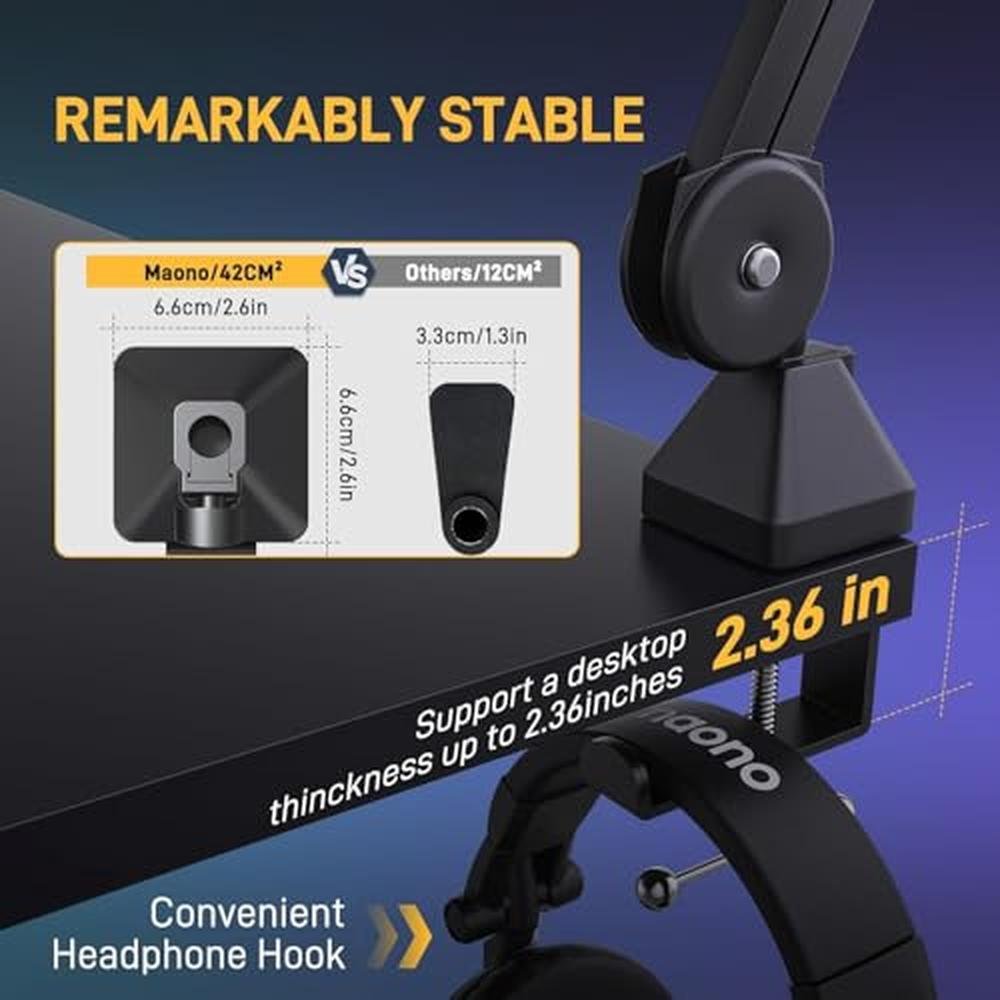 MAONO Microphone Boom Arm: Heavy-Duty Adjustable Metal – Side View