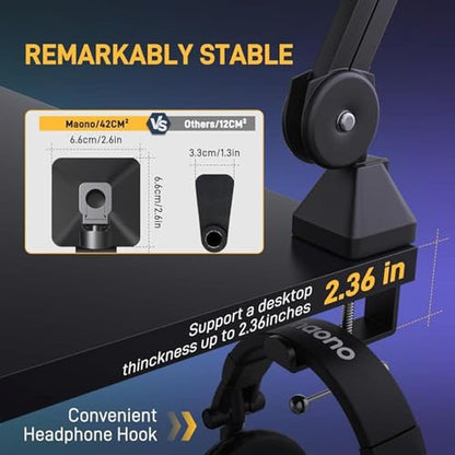 MAONO Microphone Boom Arm: Heavy-Duty Adjustable Metal – Side View