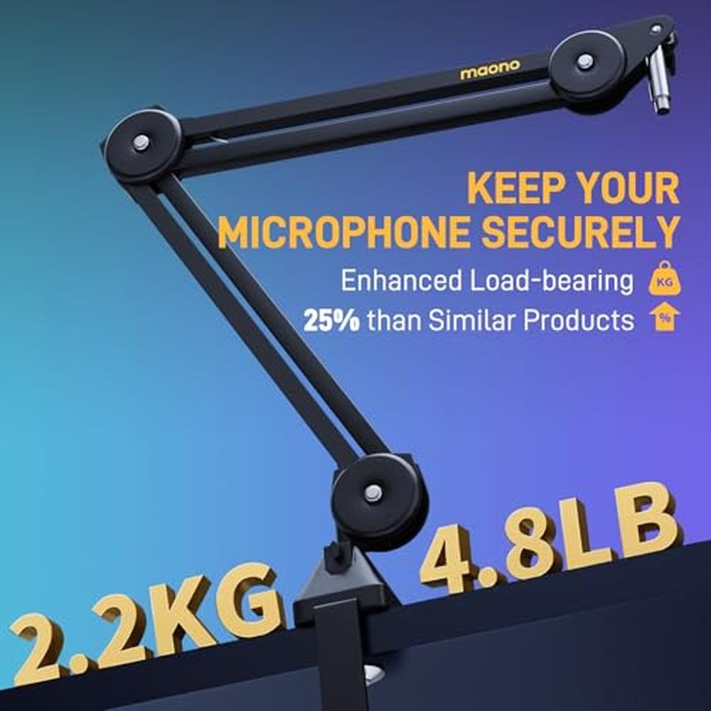 MAONO Microphone Boom Arm: Heavy-Duty Adjustable Metal – Close-up Detail