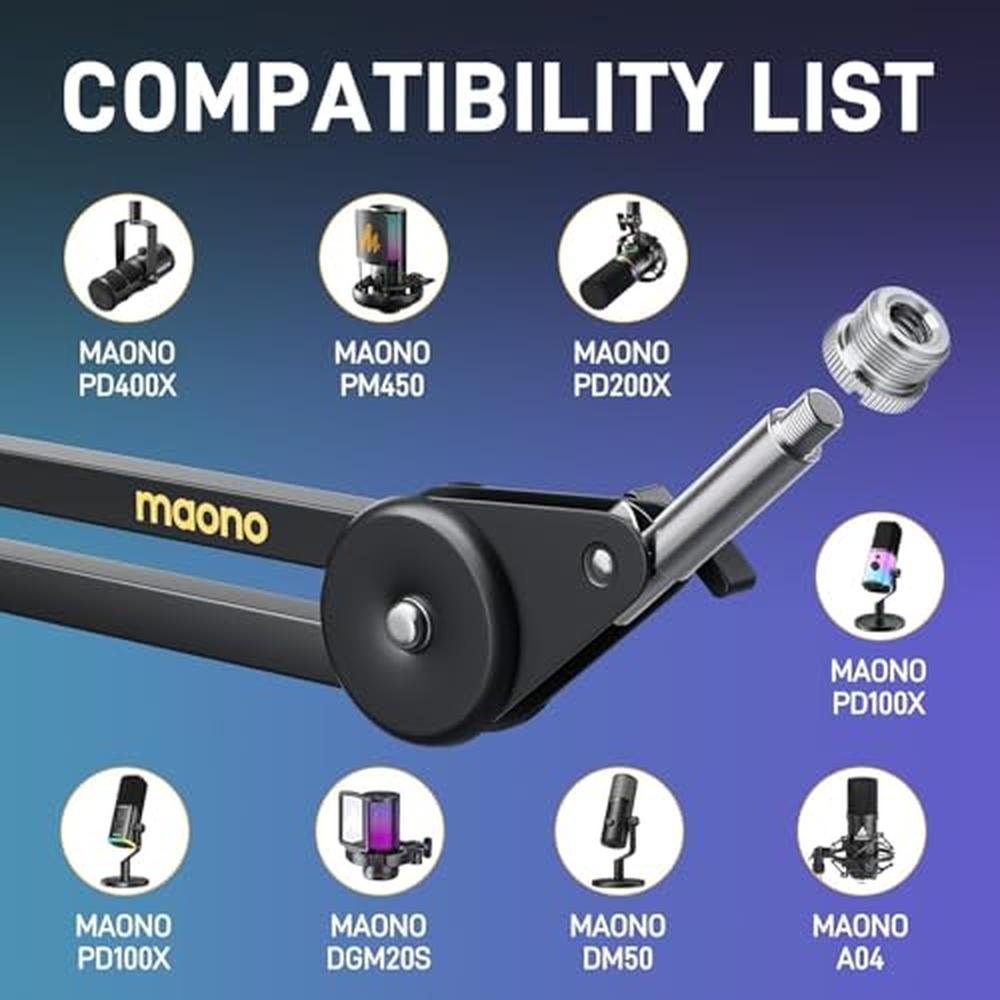 MAONO Microphone Boom Arm: Heavy-Duty Adjustable Metal – In Use
