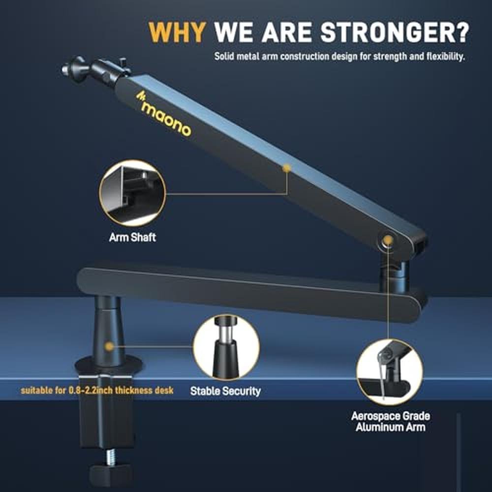Arm Mic: MAONO BA92 Low Profile Mic Arm with Cable – Side View