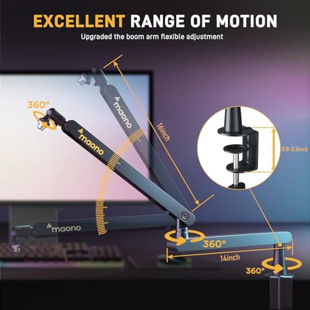 Arm Mic: MAONO BA92 Low Profile Mic Arm with Cable – In Use