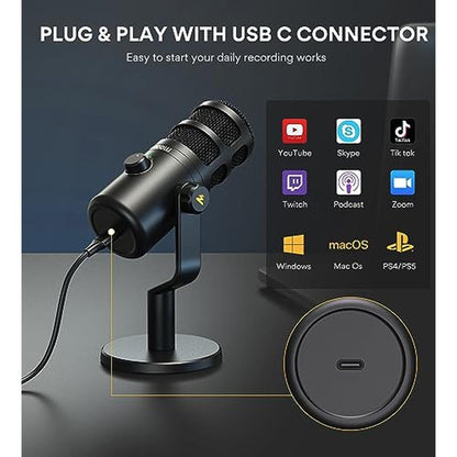 MAONO USB Dynamic Microphone: Podcast Recording Microphone – Side View