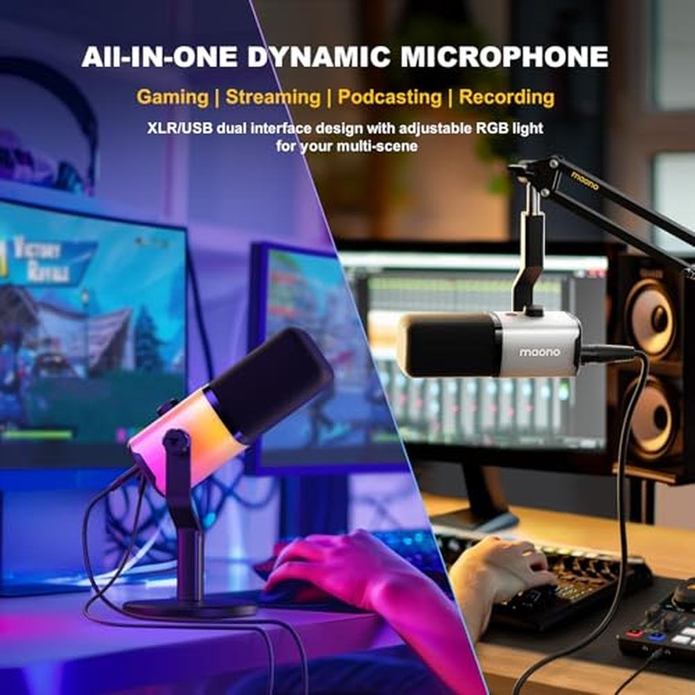 MAONO PD100X RGB Mic for PC: Dynamic Microphone with Mute – Side View