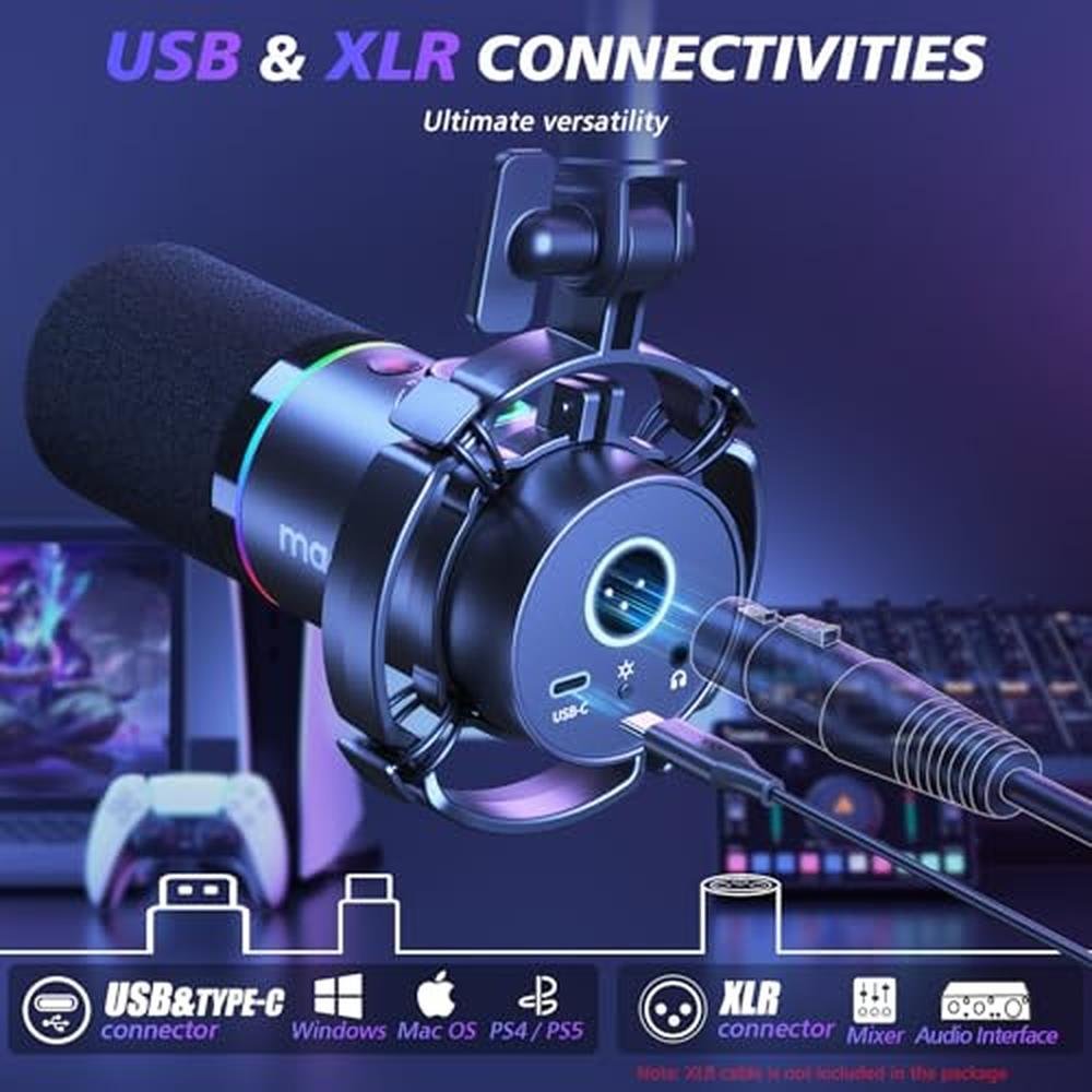 Maono XLR: Maono PD200XS Dynamic Microphone Kit with RGB – Side View