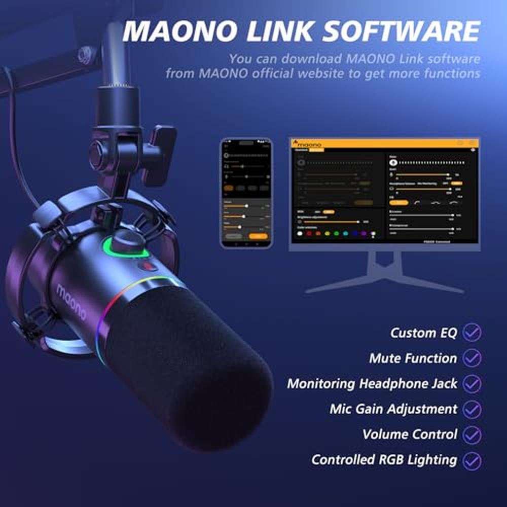 Maono XLR: Maono PD200XS Dynamic Microphone Kit with RGB – Close-up Detail