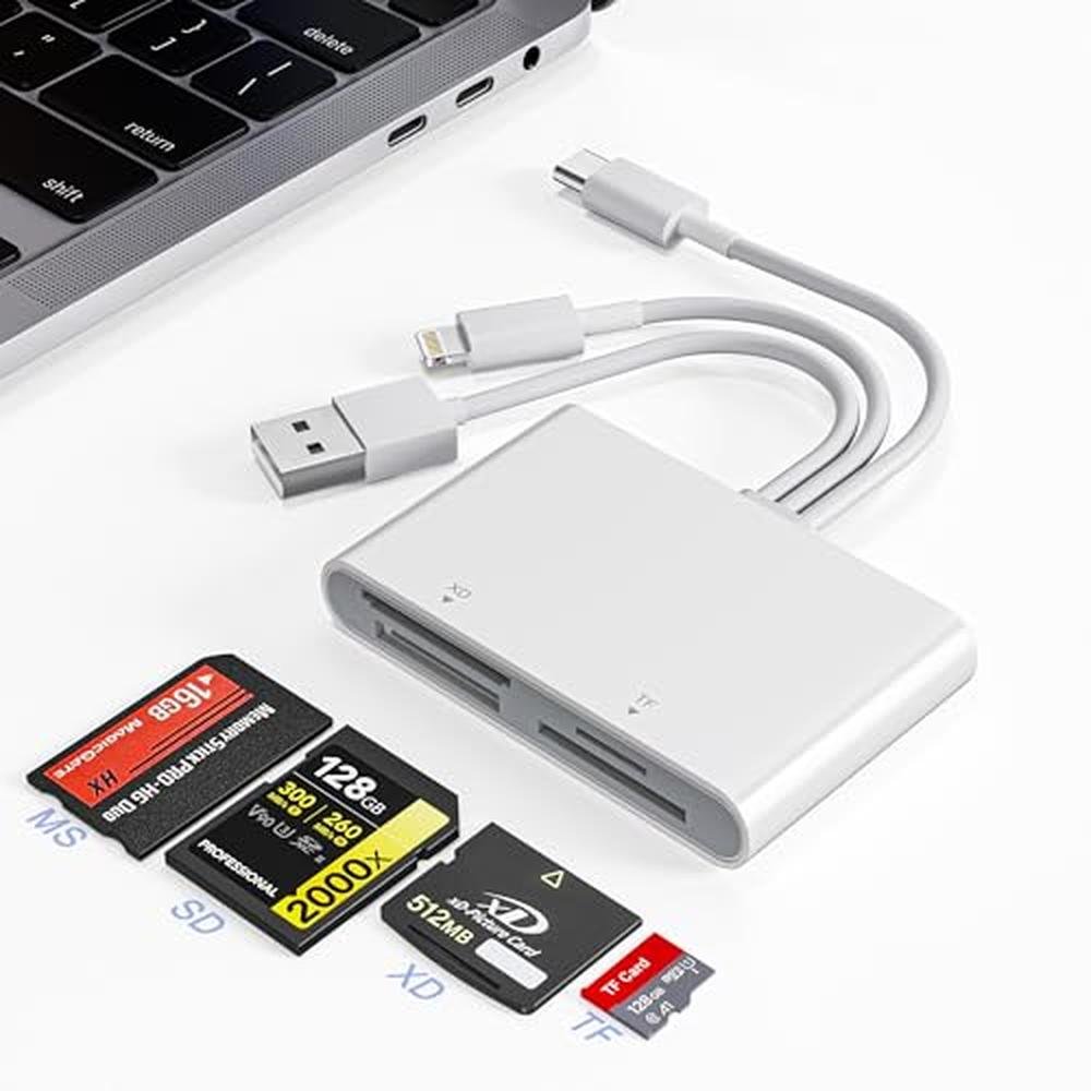 Memory Stick: Premium 4-in-1 USB-C Lightning USB-A to SD TF – Front View