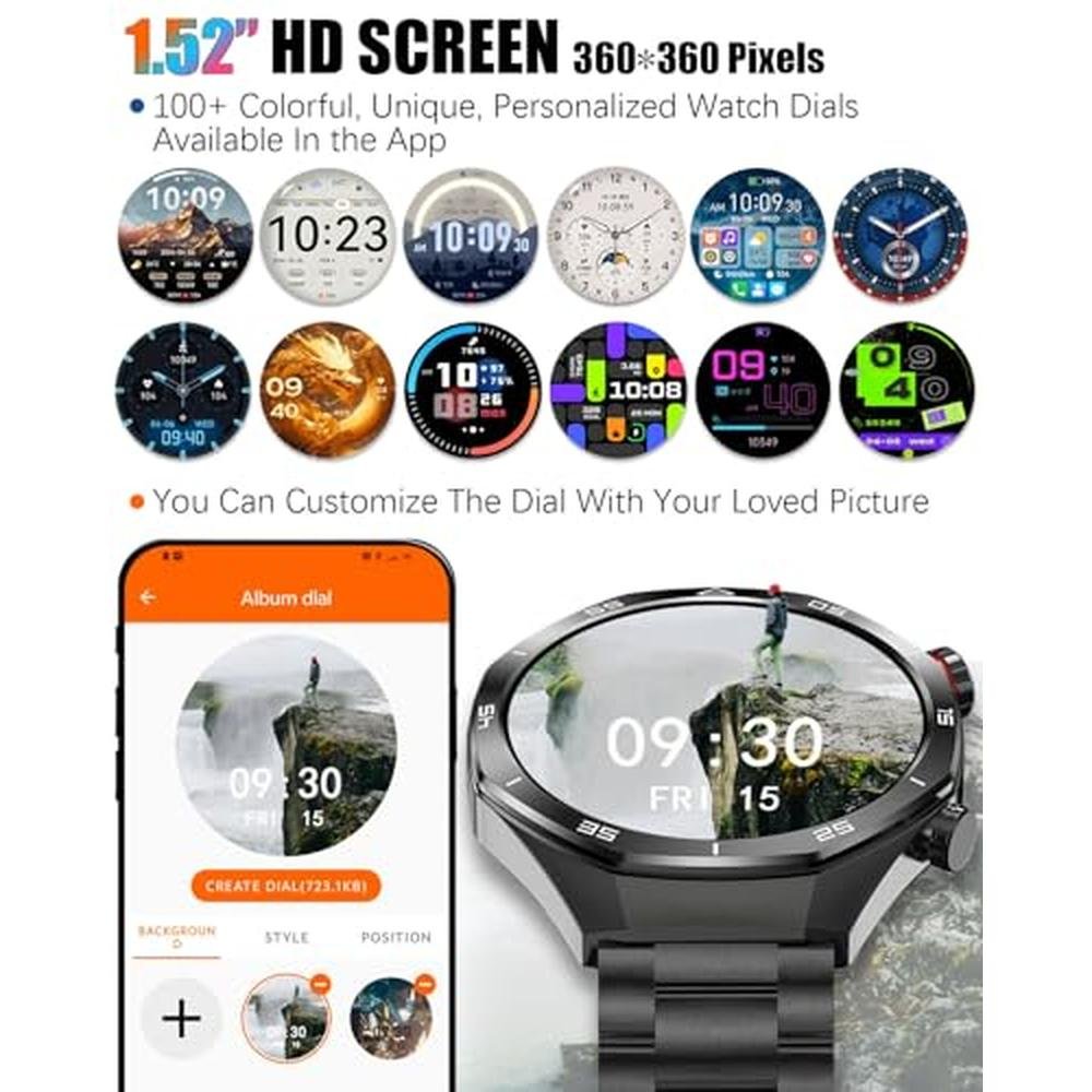 Men Watch: INDIA Warehouse Men's Smart Watch 1.52 HD Touch – Side View