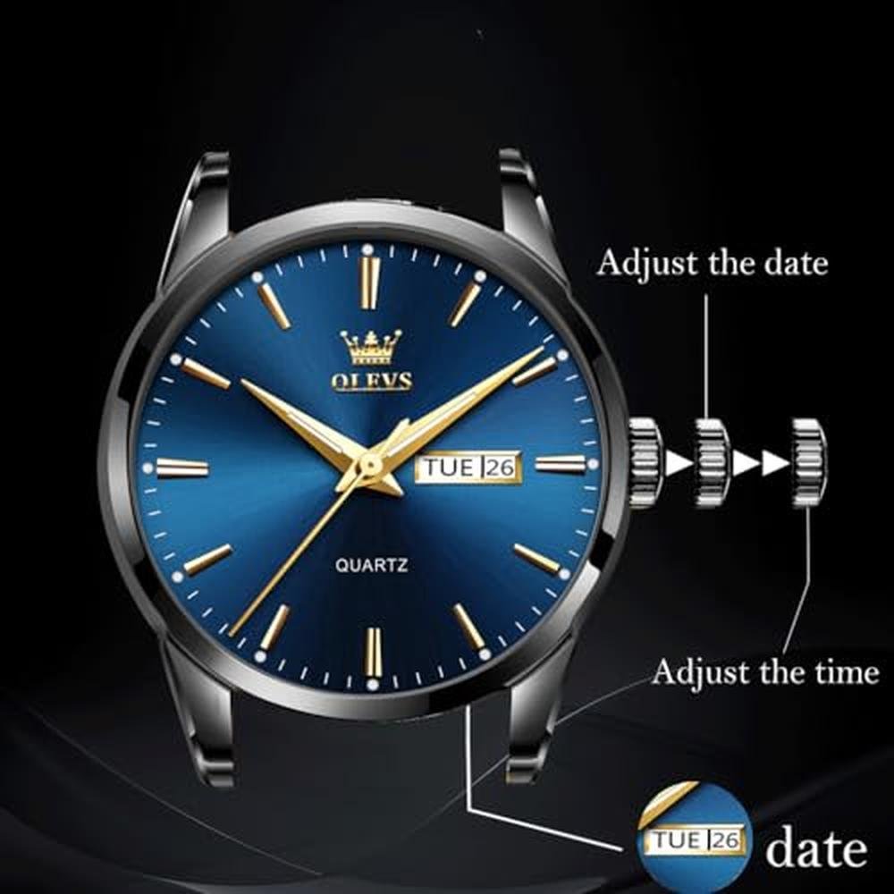 Watch Watches for Men: Blue Face Black Stainless Steel – In Use