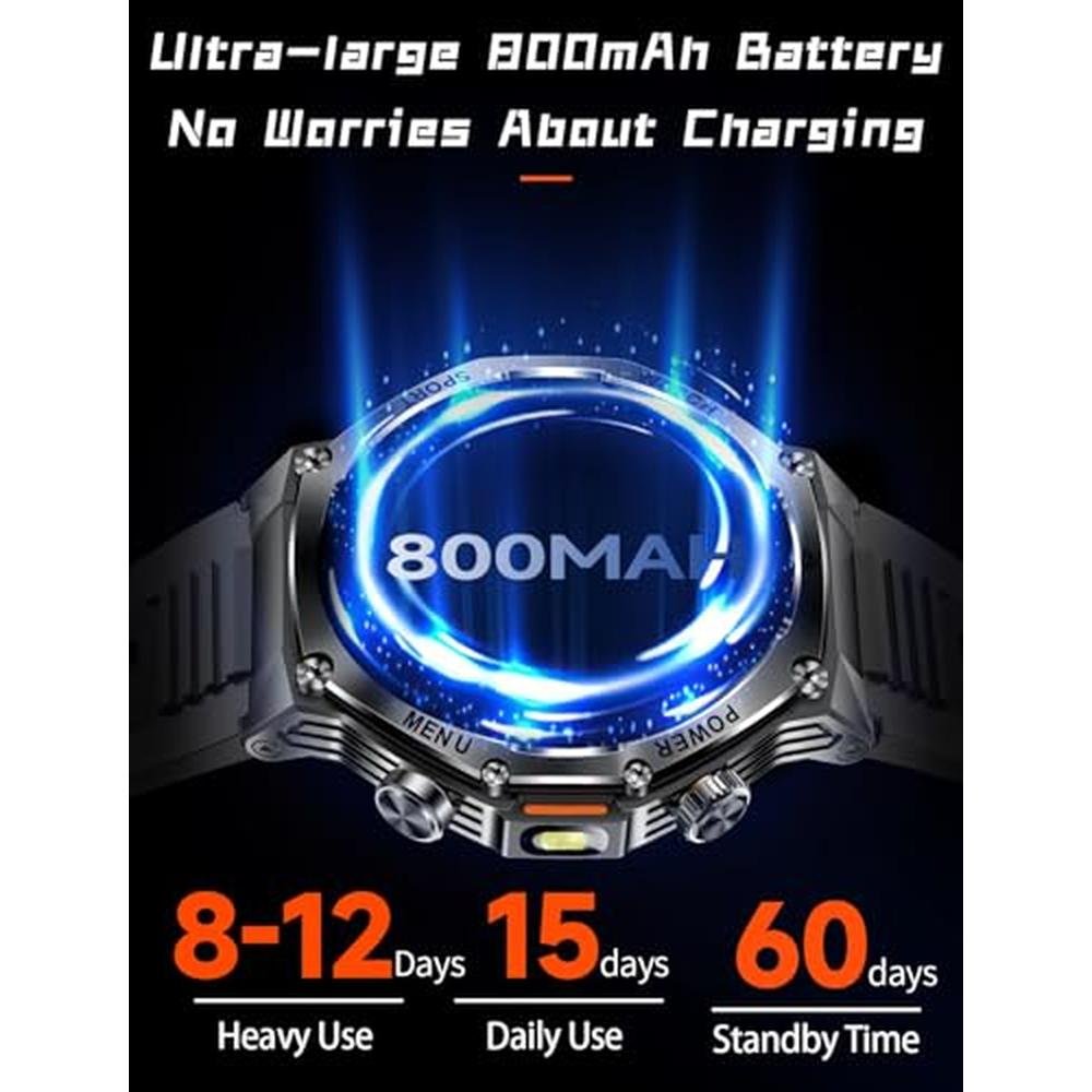 Military Watch: KPEP Military Smart Watch for Men 800mAh – Side View