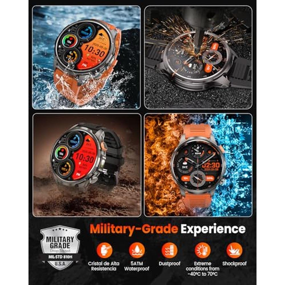 Men Watch: Military Smart Watch with 1000mAh 5ATM – Side View