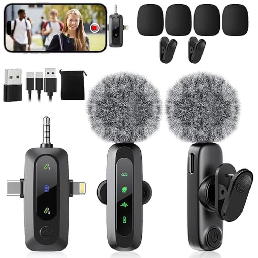 Microphone Lavalier: Mini 3-in-1 Wireless Lavalier – Front View