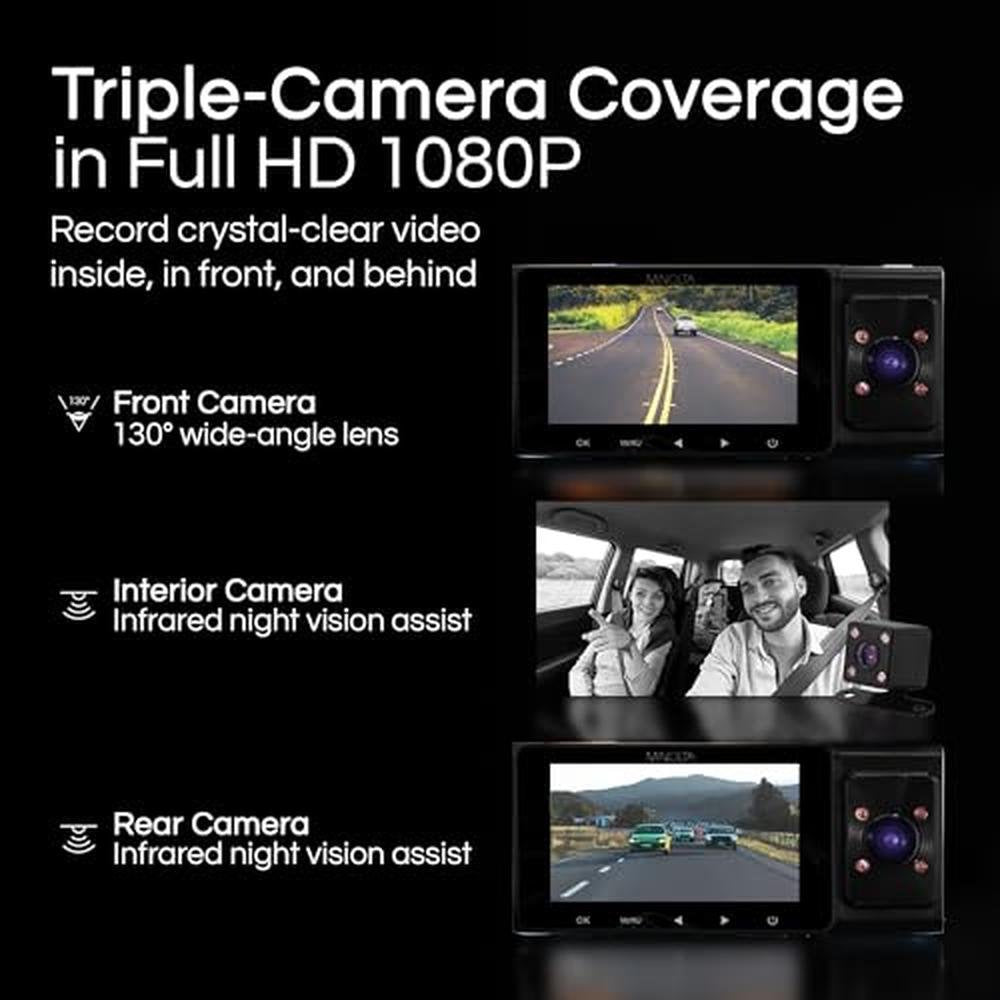 Minolta Dash Camera 3-Channel 1080P Car DVR with Rear & – Side View