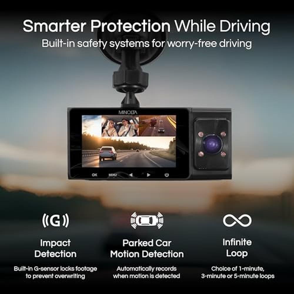 Minolta Dash Camera 3-Channel 1080P Car DVR with Rear & – Close-up Detail