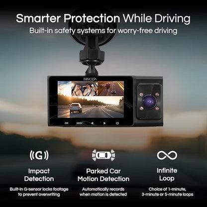 Minolta Dash Camera 3-Channel 1080P Car DVR with Rear & – Close-up Detail