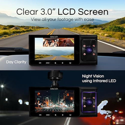 Minolta Dash Camera 3-Channel 1080P Car DVR with Rear & – In Use