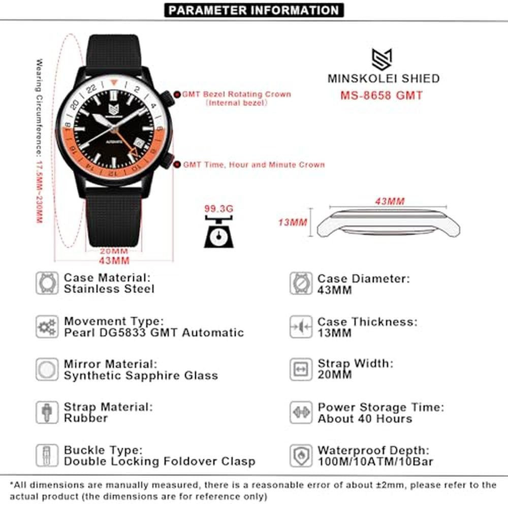 Steel Men's Watch: MINSKOLEI SHIELD MS-8658 GMT Mechanical – Side View