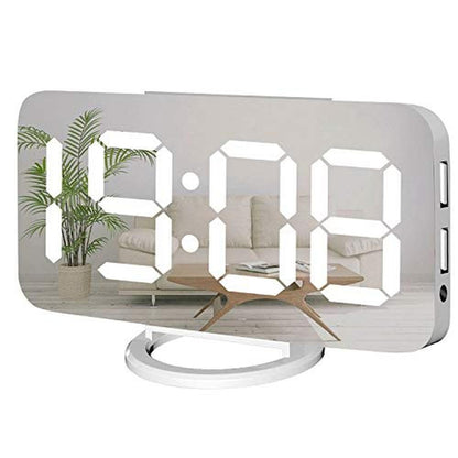 Digital Alarm Clock: Miowachi White LED Mirror Clock – Front View