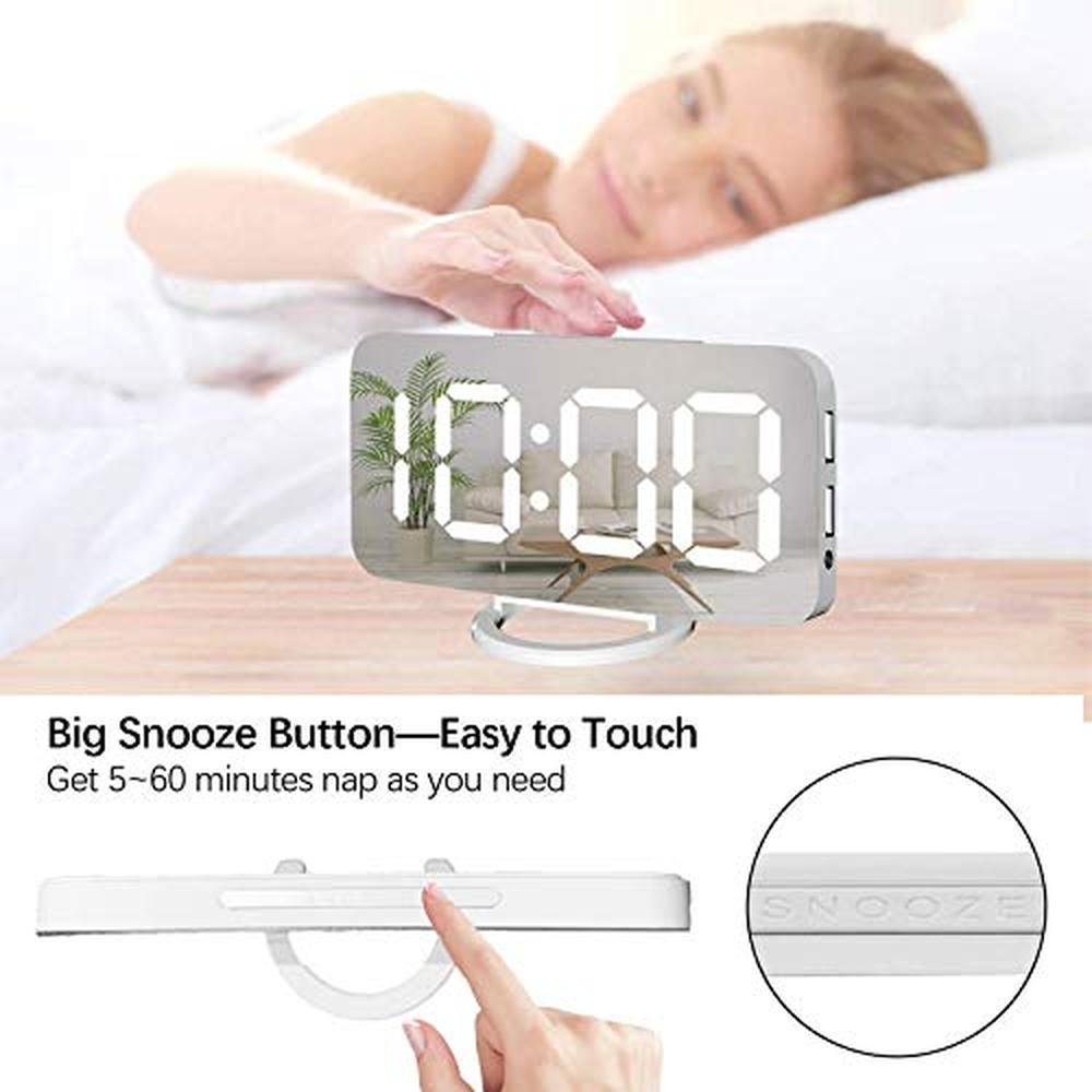 Digital Alarm Clock: Miowachi White LED Mirror Clock – Side View