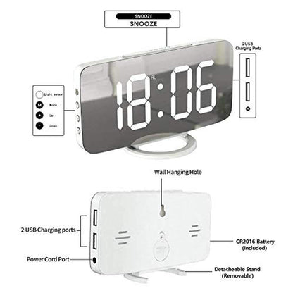 Digital Alarm Clock: Miowachi White LED Mirror Clock – In Use