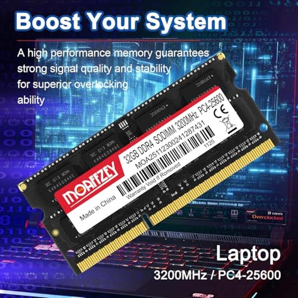 Moaffzey 32GB DDR4 RAM 3200MHz PC4-25600 CL22 Laptop Memory – Side View