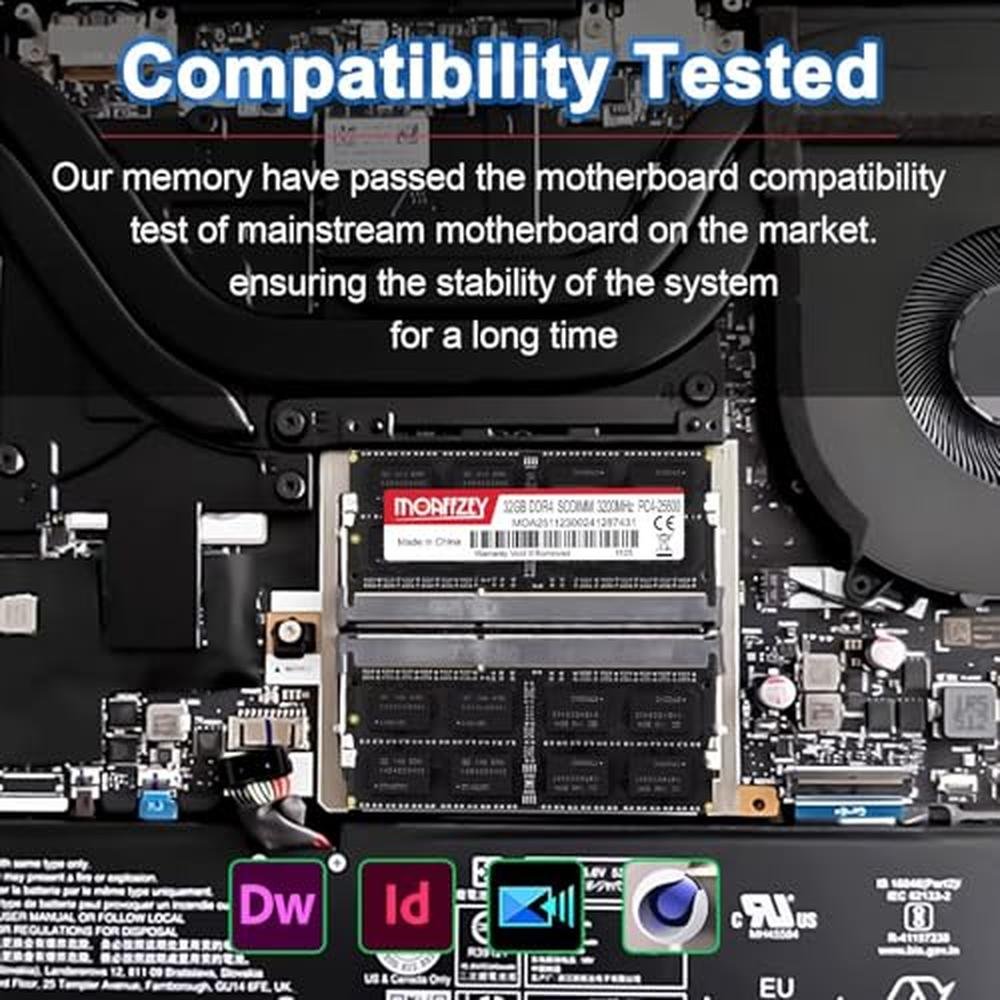 Moaffzey 32GB DDR4 RAM 3200MHz PC4-25600 CL22 Laptop Memory – In Use