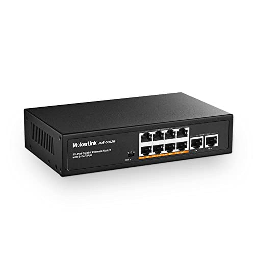 Poe Switch: MokerLink 10 Port Gigabit Poe Switch 8 GE Poe+ – Front View