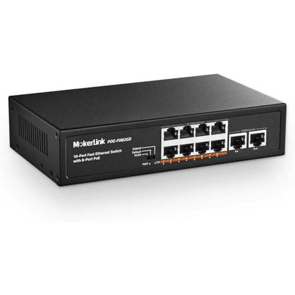 Port PoE Switch: MokerLink 10 Port PoE 8 Port PoE+ 100Mbps – Front View