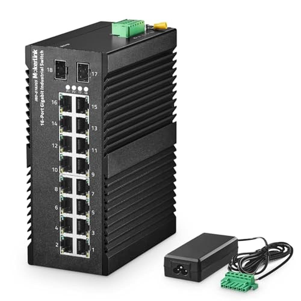Gigabit Switch: MokerLink 16 Port Industrial DIN-Rail – Front View