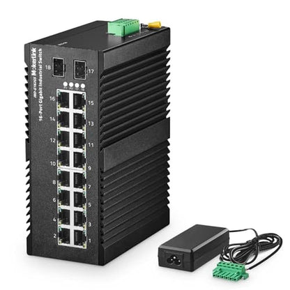 Gigabit Switch: MokerLink 16 Port Industrial DIN-Rail – Front View