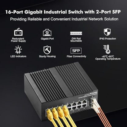 Gigabit Switch: MokerLink 16 Port Industrial DIN-Rail – Side View