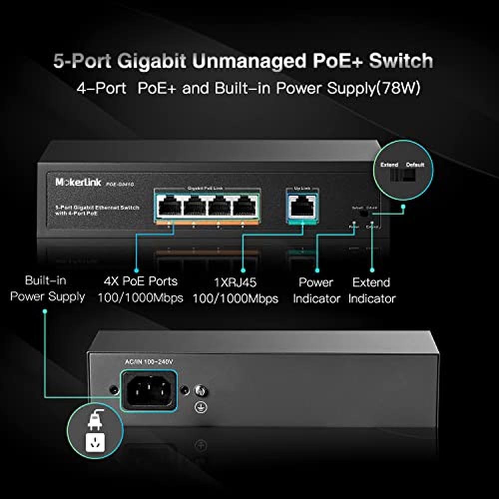 POE Mokerlink: 5-Port Gigabit POE Switch with 4 POE Ports – Side View